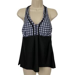 Esmara Swimsuit Top Womens 12 Tankini Gingham Black White Lined Shelf Bra M L